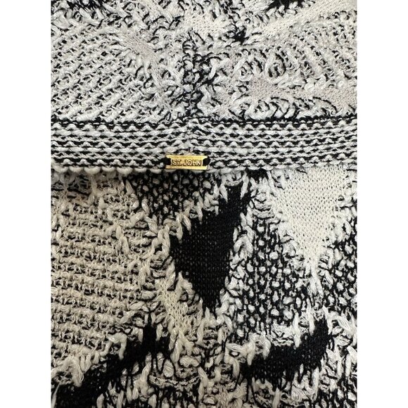 St. John Chunky Open Draped Knit Cardigan Sweater Size Small Black White Belted - Picture 8 of 11